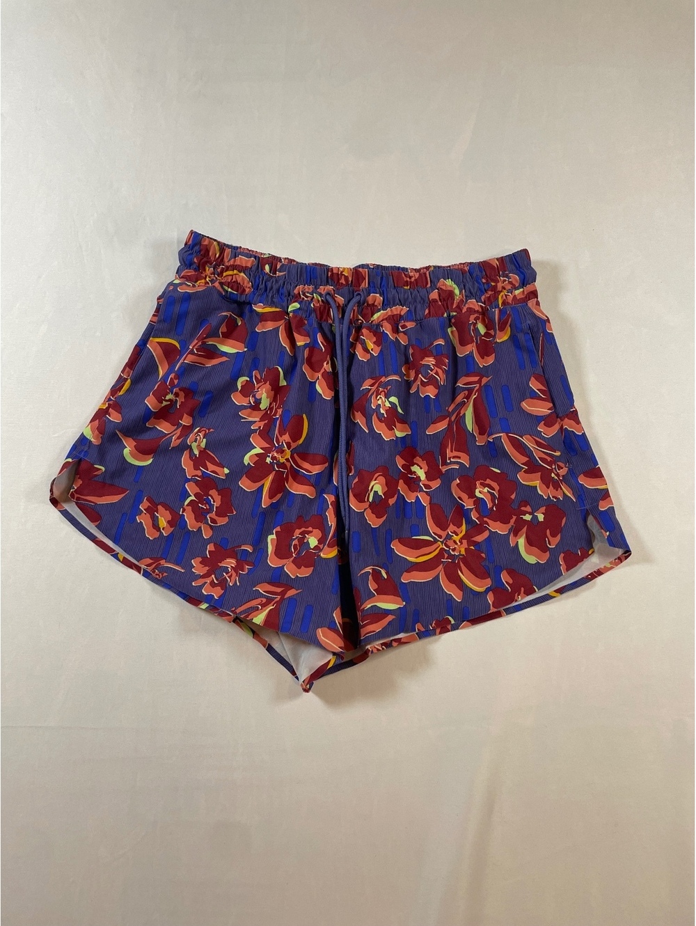 Athleta Floral Running Athletic Shorts Purple Red Drawstring Women's Size S